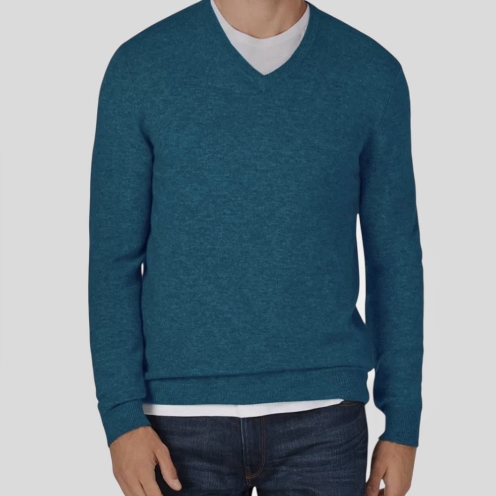 Club Room Sweater Size Xl Teal Green 100% Cashmere V Neck